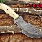 TRACKER KNIFE 10" LONG FULL TANG HAND FORGED DAMASCUS BLADE IN 3 SCALES, SHEATH