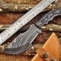 TRACKER KNIFE 10" LONG FULL TANG HAND FORGED DAMASCUS BLADE IN 3 SCALES, SHEATH