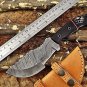 TRACKER KNIFE 10" LONG FULL TANG HAND FORGED DAMASCUS BLADE IN 3 SCALES, SHEATH