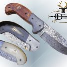 Damascus steel 7.5" folding knife, liner lock, thumb knob, Cow sheath