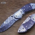 Damascus steel 7" folding knife, liner lock, thumb knob, Cow sheath, 4 Colors