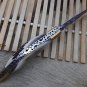 Stag antler & Engraved brass scale Damascus Folding knife Cow leather sheath