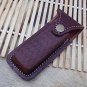 Stag antler & Engraved brass scale Damascus Folding knife Cow leather sheath