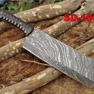 Custom Made Damascus Steel Hunting Cleaver, butcher, chef Knife Jigged bull horn