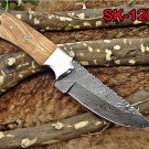 DAMASCUS STEEL 9" LONG FULL TANG CLIP POINT BLADE SKINING KNIFE W/RASS BOLSTER