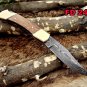 7.5" long folding knife hand forged Damascus steel wood scale Cow Leather sheath