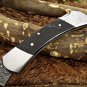 7.5" long folding knife hand forged Damascus steel wood scale Cow Leather sheath