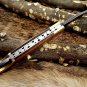 7.5" long folding knife hand forged Damascus steel wood scale Cow Leather sheath