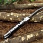 7.5" long folding knife hand forged Damascus steel wood scale Cow Leather sheath