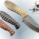 7.5" DAMASCUS STEEL FULL TANG BLADE POCKET KNIFE, JIGGED SCALE, LEATHER SHEATH
