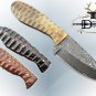 7.5" DAMASCUS STEEL FULL TANG BLADE POCKET KNIFE, JIGGED SCALE, LEATHER SHEATH