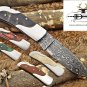 Folding compact knife 6.5" Hand forged Damascus Steel , Back lock, Cow sheath