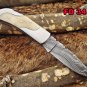 Folding compact knife 6.5" Hand forged Damascus Steel , Back lock, Cow sheath