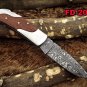 Folding compact knife 6.5" Hand forged Damascus Steel , Back lock, Cow sheath