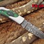 Folding compact knife 6.5" Hand forged Damascus Steel , Back lock, Cow sheath