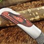 Folding compact knife 6.5" Hand forged Damascus Steel , Back lock, Cow sheath