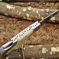 Folding compact knife 6.5" Hand forged Damascus Steel , Back lock, Cow sheath