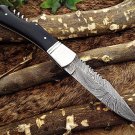 Folding Knife with wine opener, Damascus steel 8.5 " long , Bull horn scale