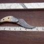 8" Fish shape folding knife, Hand forged Damascus steel,  Cow Leather sheath