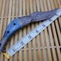 8" Fish shape folding knife, Hand forged Damascus steel, Cow Leather sheath