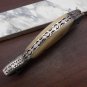 8" Fish shape folding knife, Hand forged Damascus steel, Cow Leather sheath