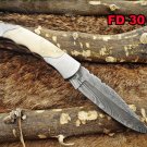 Damascus steel 8" long Folding Knife, Camel bone with Steel bolster scale sheath