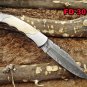 Damascus steel 8" long Folding Knife, Camel bone with Steel bolster scale sheath
