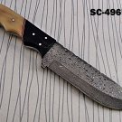 Damascus Skinning knife 9.5" long  Hand Forged Full tang blade, Leather sheath