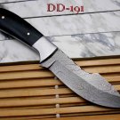 Damascus Steel Custom Made Hunting Knife 9 Inches Long Full Tang Leather sheath