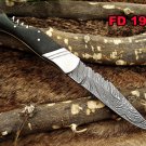 Damascus steel 8.5 " long Folding Knife with wine opener, Bull horn s