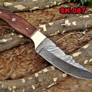 DAMASCUS STEEL 9.5" LONG FULL TANG CLIP POINT BLADE SKINING KNIFE, COW SHEATH