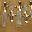 7 piece Kitchen knife set, full tang hand forged Damascus steel, Leather sheath