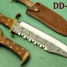 Hand engraved D-2 steel 16" long hunting Bowie Knife, 11" blade Cow sheath