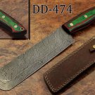 12.5" hand forged Damascus steel chef knife, 2 tone green scale, Leather sheath