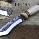 11" Hand engraved stainless steel tanto blade hunting knife, , Cow sheath