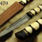 13" Damascus steel skinning knife, exotic hand crafted round scale, Cow sheath
