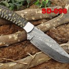 10" Damascus steel skinning knife, full tang blade, Jigged horn scale, sheath