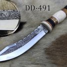 13" Hand engraved graphics stainless steel custom hunting knife, Cow sheath