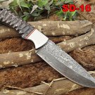 10.5" Damascus steel skinning knife, full tang blade, Jigged Wood scale, sheath