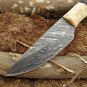 7" Jigged wood & bone scale compact knife Full tang Damascus blade cow sheath
