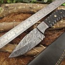 8" DAMASCUS STEEL FULL TANG POCKET KNIFE, JIGGED BULL HORN SCALE, COW SHEATH