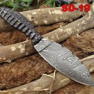 8.5" DAMASCUS STEEL BLADE POCKET KNIFE, JIGGED BULL HORN SCALE, LEATHER SHEATH