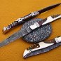8" hand forged Damascus steel folding pocket knife W/wine opener, Leather sheath