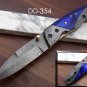8" Hand forged Damascus steel folding knife with Pocket clip & Damascus Bolster