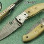 8" folding knife Damascus steel Engraved bird, liner lock, Horn & Bone scale