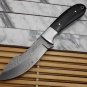 Damascus steel skinning pocket camping knife, 9" full tang blade Cow hide sheath