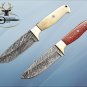 9" full tang blade Damascus steel skinning pocket camping knife, Cow hide sheath
