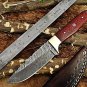 9" full tang blade Damascus steel skinning pocket camping knife, Cow hide sheath