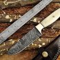 9" full tang blade Damascus steel skinning pocket camping knife, Cow hide sheath