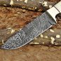 9" full tang blade Damascus steel skinning pocket camping knife, Cow hide sheath
